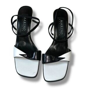 Marino Shoes Womens  7.5M Black White‎ Monochrome Leather Sandals 90s Y2K Artsy